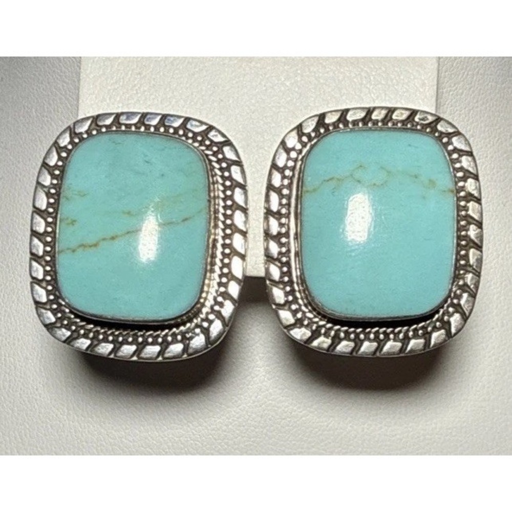 ATI Mexico 925 Sterling Silver Turquoise Statementโ Earrings Clip On J19-39
